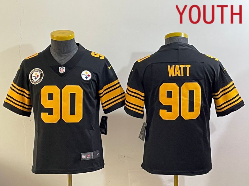 Youth Pittsburgh Steelers #90 Watt Black 2024 Nike Limited NFL Jersey style 1->youth nfl jersey->Youth Jersey